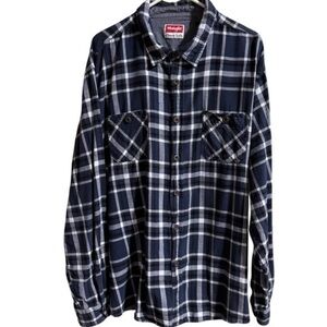 WRANGLER-RUGGED WEAR Cotton FLANNEL LS Blue PLAID Big Man’s ‎ BUTTON-DOWN SHIRT